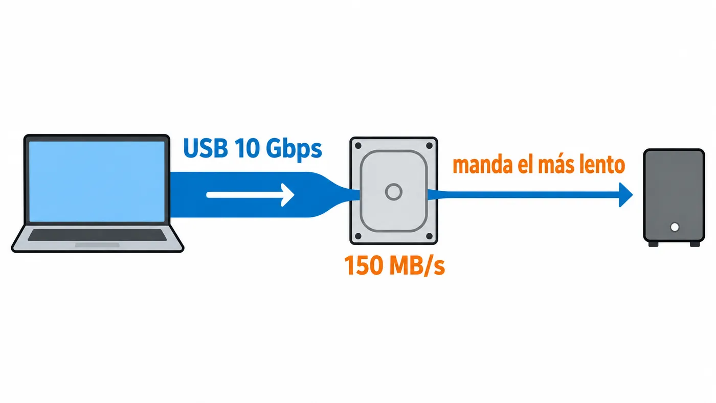 El flujo USB rápido se limita al pasar por un disco de 150 MB/s.