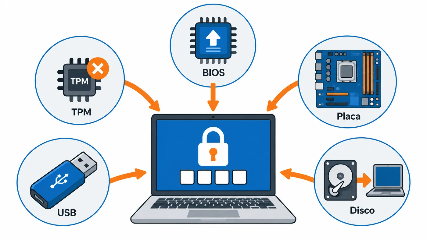 Causas que activan la recuperación de BitLocker: actualizar la BIOS, cambios en el TPM, placa nueva, arrancar desde USB o mover el disco
