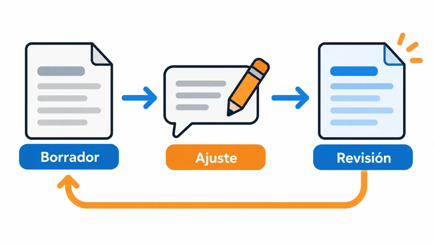 Ciclo de mejora que pasa del borrador al ajuste y a una respuesta revisada.