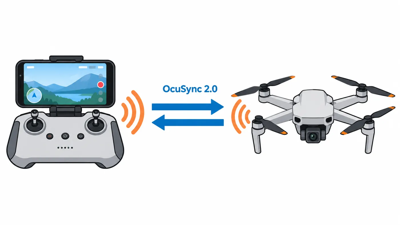 Mando y dron genéricos intercambian señales en ambos sentidos mediante OcuSync 2.0.