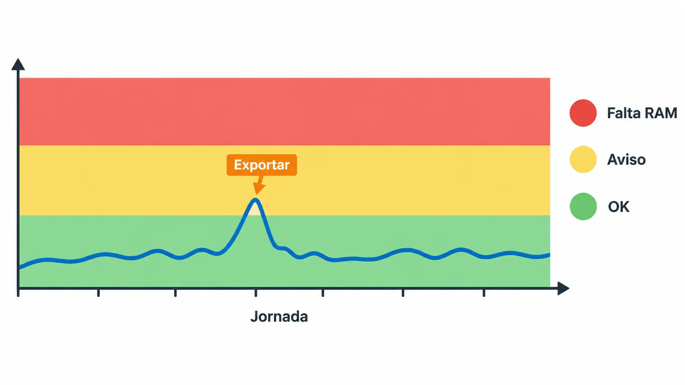 Gráfica de presión de memoria en verde, amarillo y rojo con lo que indica cada nivel