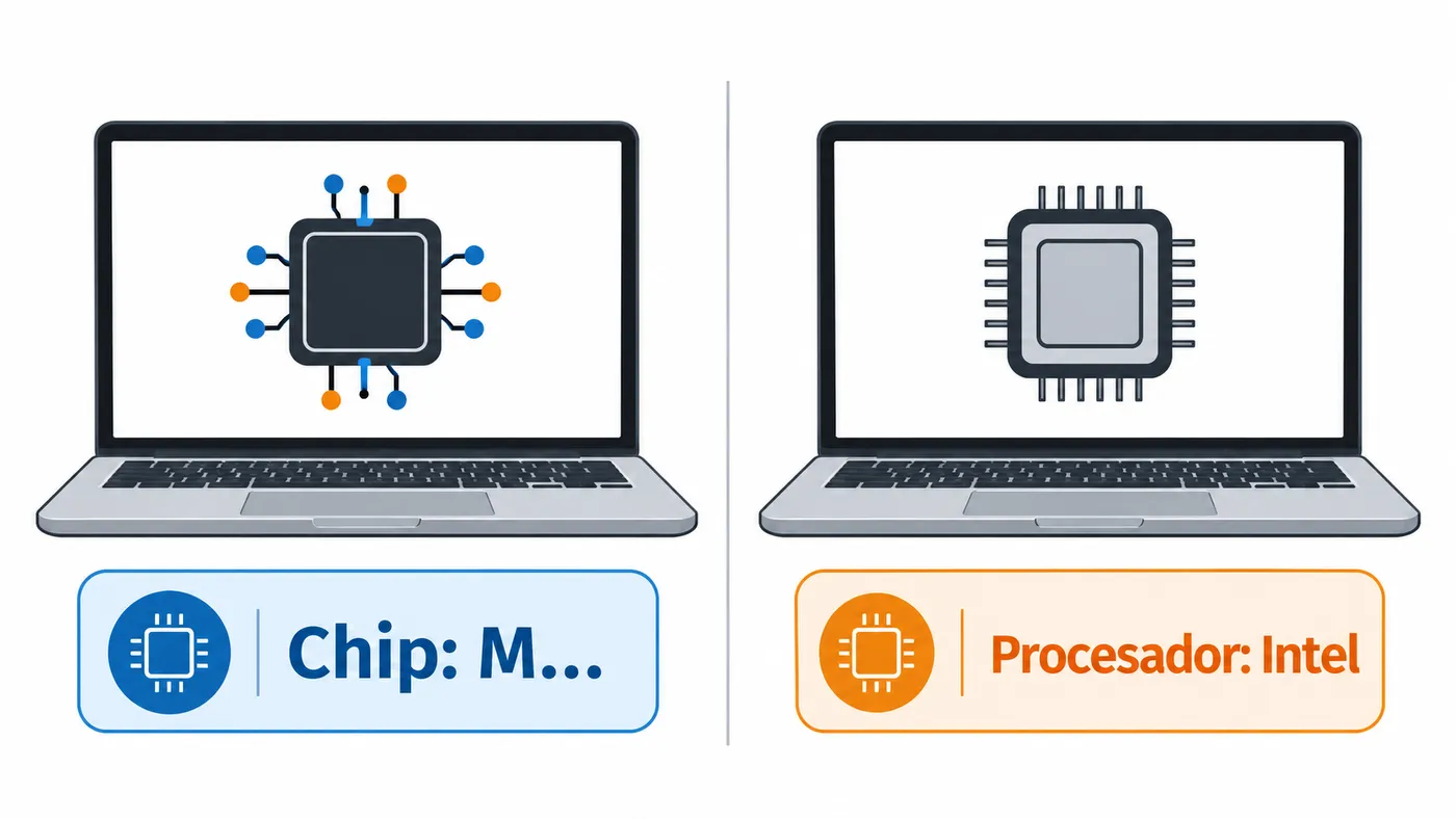 Comparación visual para distinguir un Mac con chip de Apple de uno con procesador Intel.