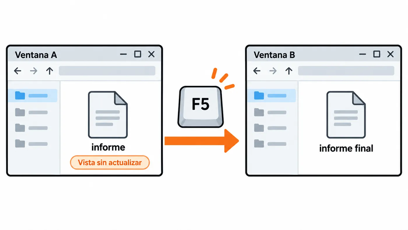 El archivo ya se llama «informe final», pero la vista sigue mostrando «informe» hasta actualizar con F5.