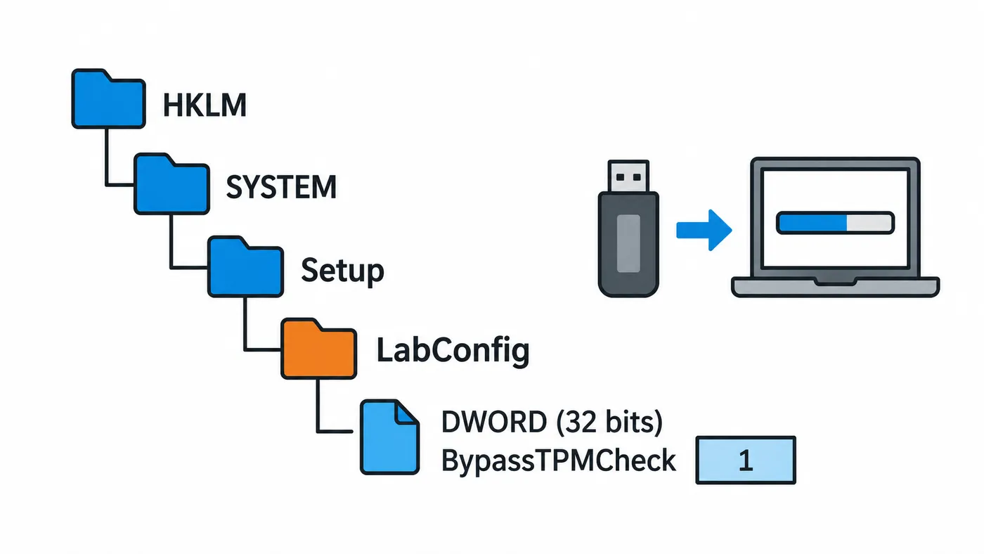 Árbol del Registro hasta LabConfig con el DWORD BypassTPMCheck establecido en 1.