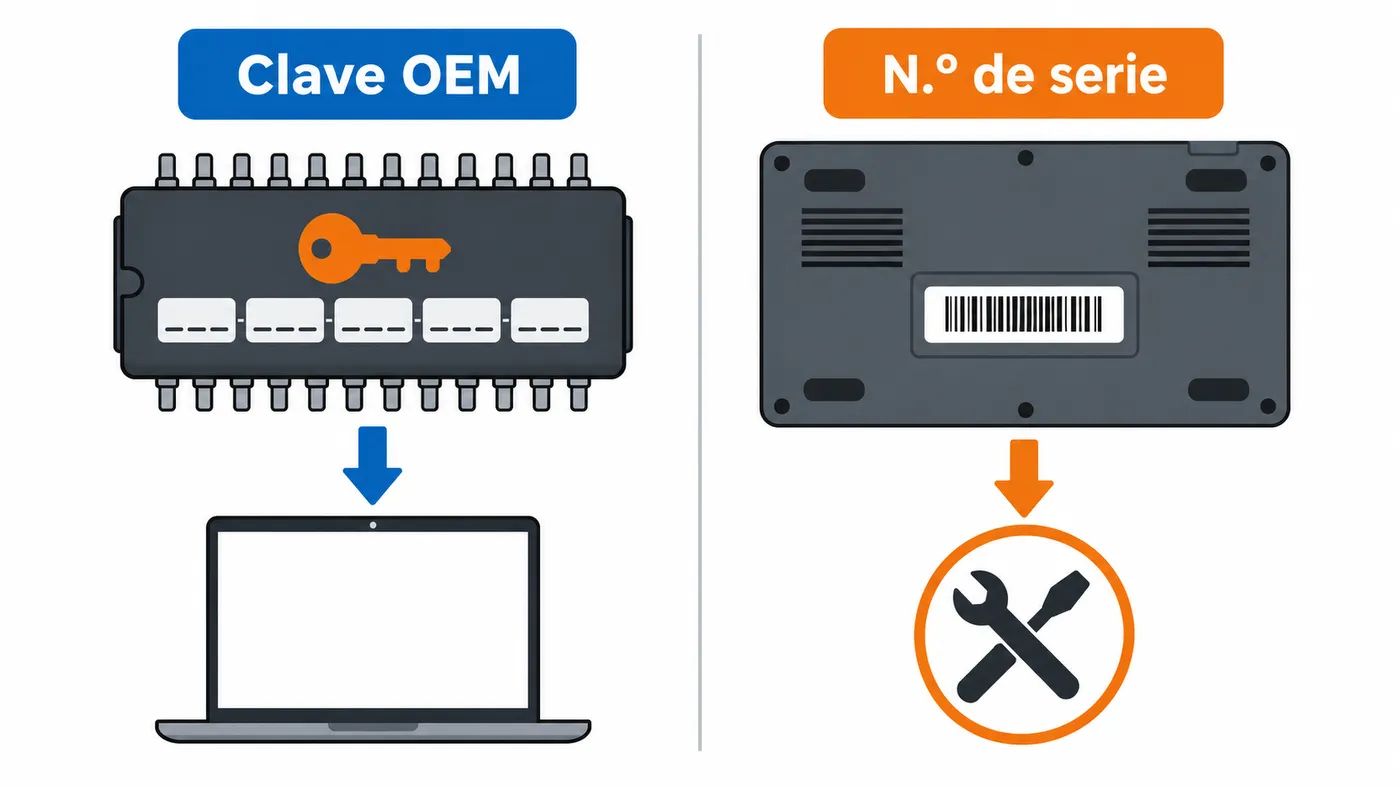 Comparación entre la clave OEM guardada en el firmware y el número de serie identificativo del portátil.