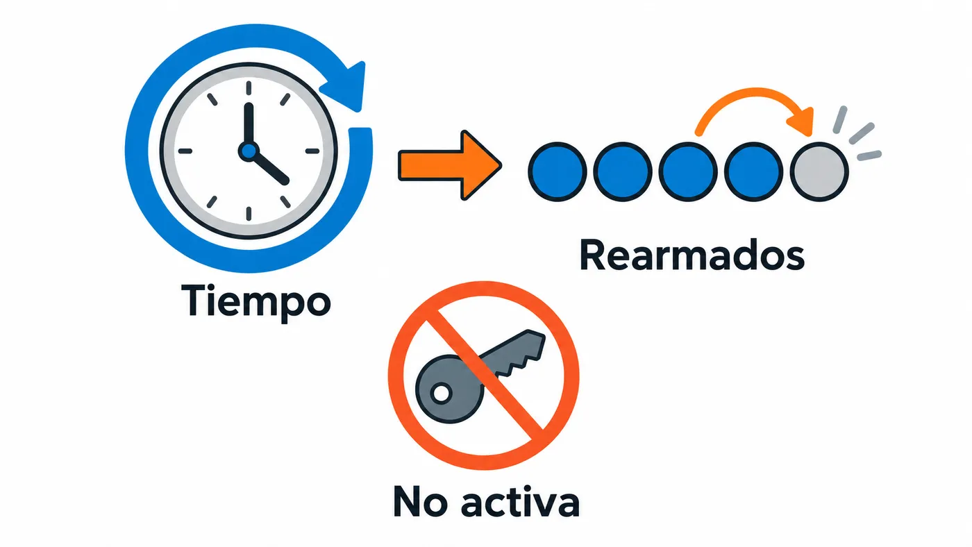 El rearmado renueva el tiempo disponible y consume un uso; no activa Windows ni aporta una licencia.